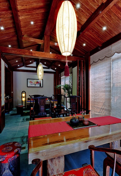 中式茶樓卡座設計實(shí)景圖