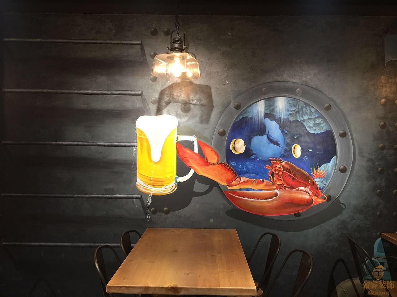 餐廳3d立體墻繪圖片