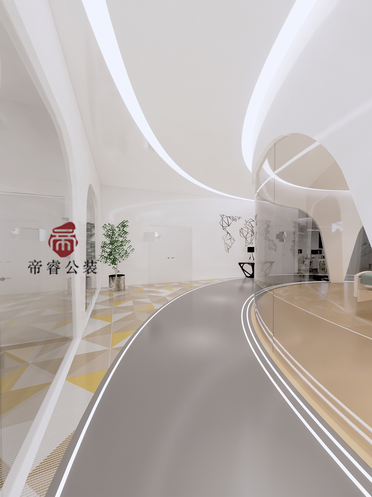 生物科技公司成都辦公室過(guò)道裝修效果圖